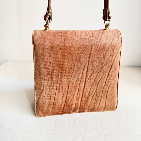 Vintage 50s 60s Mod Soft Textured Leather Brown Structured Square Shoulder bag - Picture 6 of 8